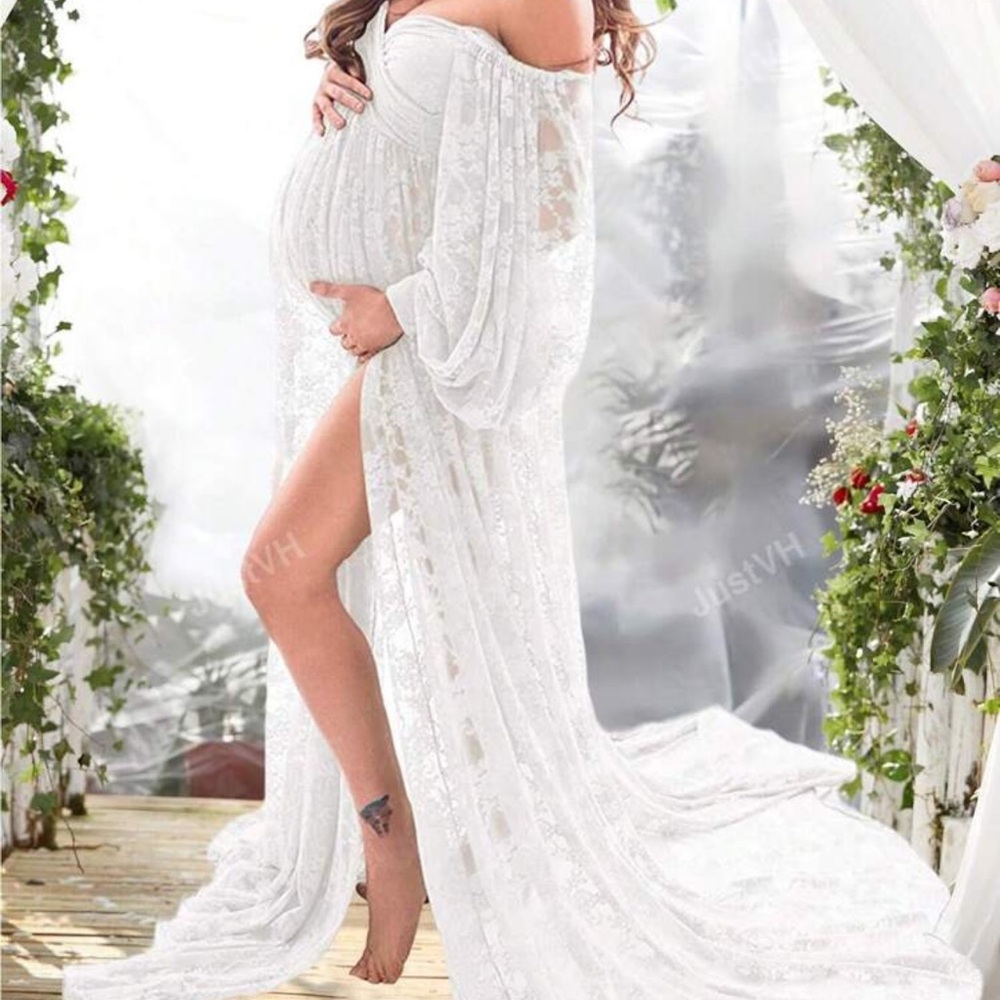 Elegant White Lace Maternity Gown